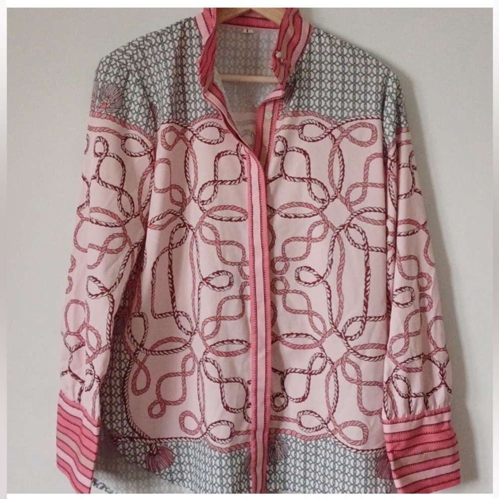 Elegant Pink and Gray Women's Blouse PTP 20”